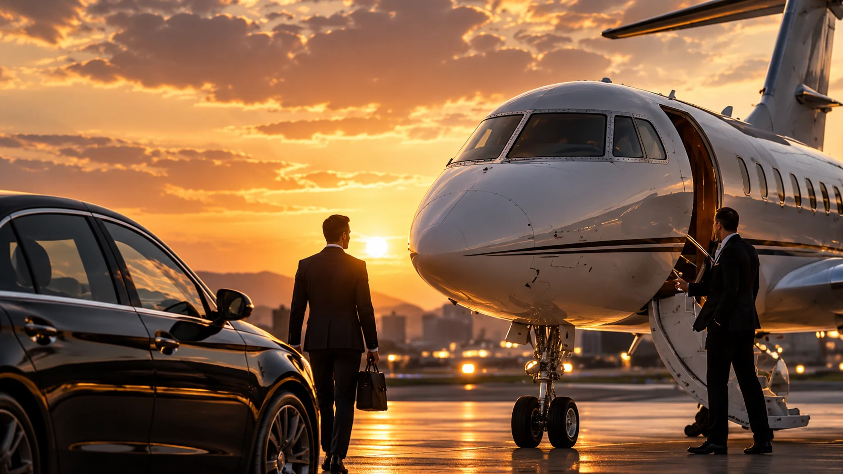 Executive travel beside a private aircraft